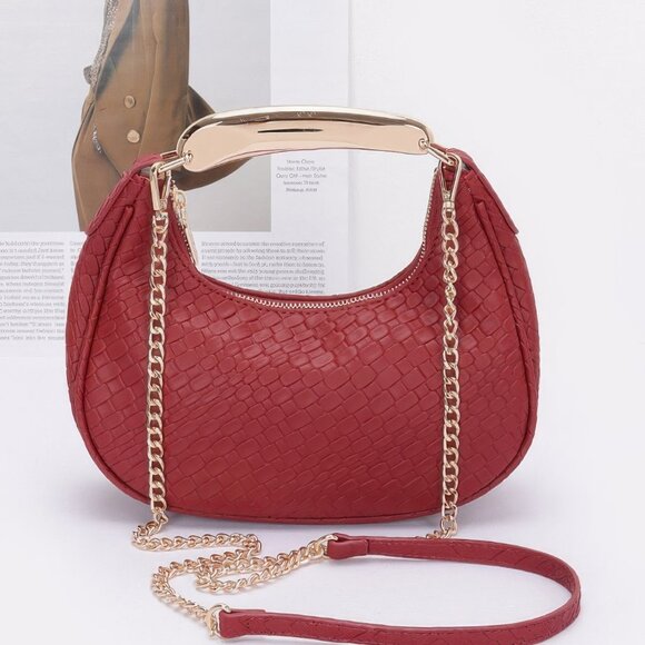 Embossed Faux Leather Metal Handle Bag - Picture 7 of 8